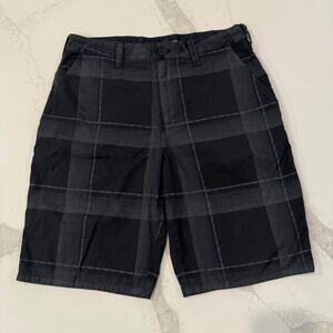 Hurley Plaid All Over Logo Flat Front Chino Shorts Men's 30 Black Skater Casual